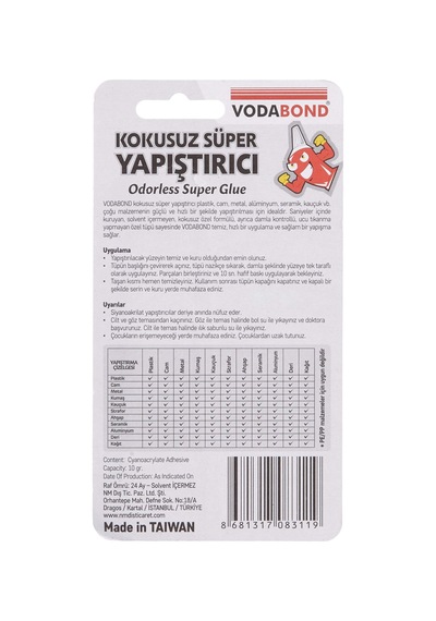 Vodabond 53.05.005 Hızlı Yapıştırıcı, 10g, Kokusuz, Şeffaf