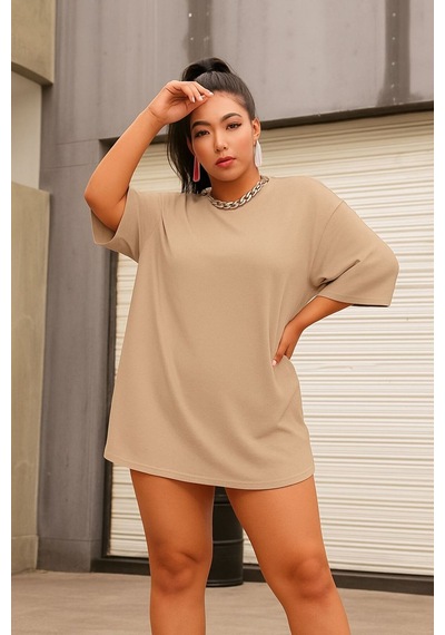 Benroma Düz Oversize Unisex Tişört Ycb2 Bej