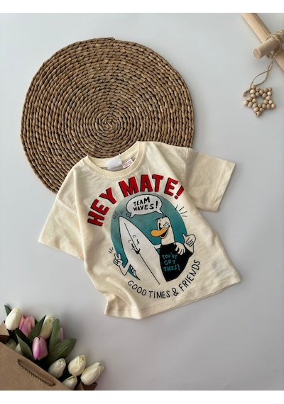 Miniğimin Cicileri Hey Mate Erkek Çocuk Tşört - Bej