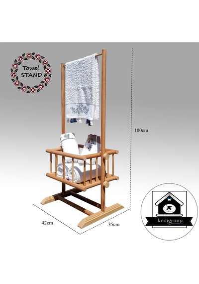 Havluluk - Ahşap Banyo Rafı - Askılık - Banyo Havlu Rafı Kahverengi