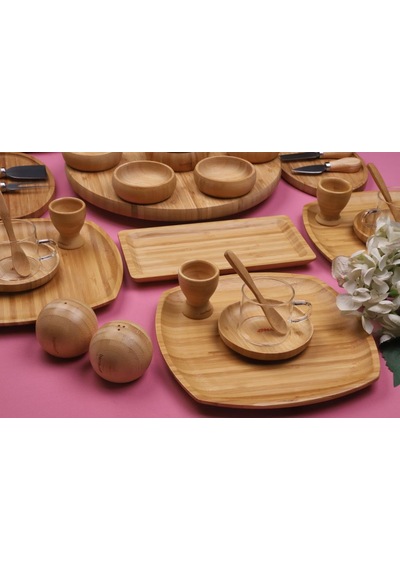 Atbyhome Natural Collection 6 Kişilik 50 Parça Seramik Ve Bambu Kahvaltı Takımı Lüks Kahvaltılık Sunum Seti Bambu