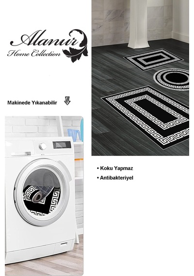 Dekoreko Kaymaz Taban Djt 3 Lü Banyo Paspas Takımı Star Pamuk Karışık Modern 650m Siyah