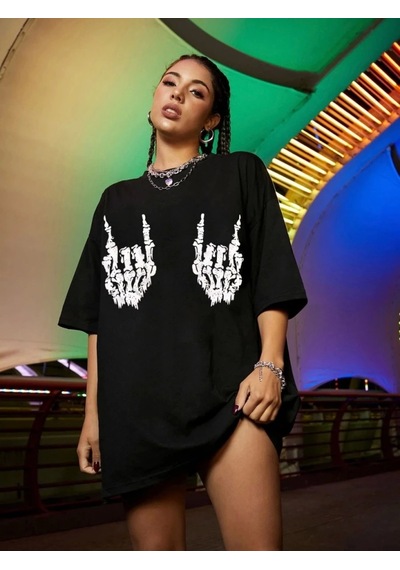 Modi Baskılı Oversize T-shirt - Siyah - Mymg146044