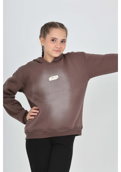 Toontoy Kız Çocuk Taş Dizaynlı Sweatshırt Kahve