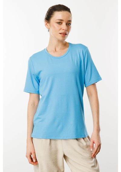 Kadın Sıfır Yaka Basic Penye T-shirt Mavi Mavi