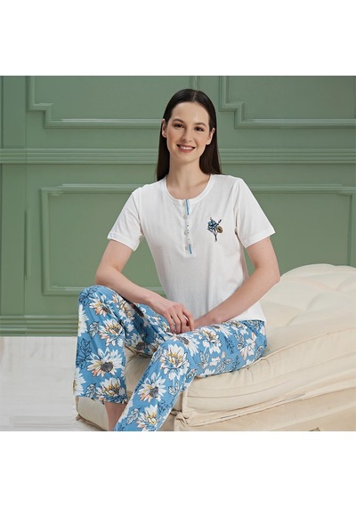 Over Sleep By Poleren Over Sleep 985 Kadın Kısa Kol Pijama Takım Ekru