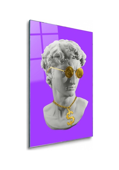 Altın Para Gözlüklü Pop Art Büst Çerçevesiz Cam Tablo