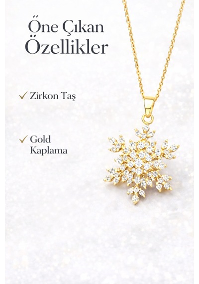 Taşlı Kar Tanesi Kolye Gold Gold