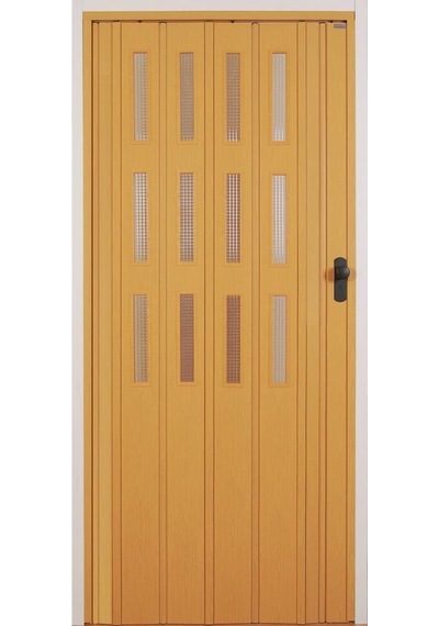 3 Sıra Camlı Akordeon Kapı, Meşe Ahşap Desenli, 72x200cm