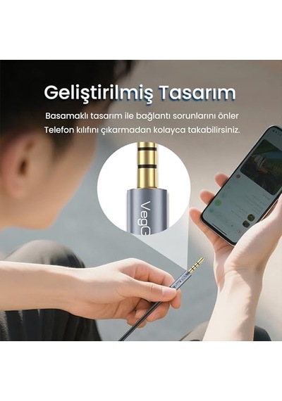 Veggieg 3.5mm Trss Aux Kulaklık Mikrofon Ses Uzatma Kablosu 1 Metre