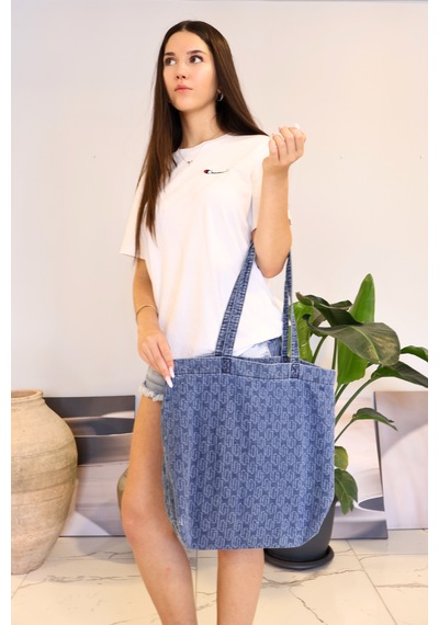 İcone Bag Desenli Yıkamalı Denim Kadın Çantası, Geniş Hacimli, Desenli El Ve Omuz Bez Çanta Shopper J.mavi