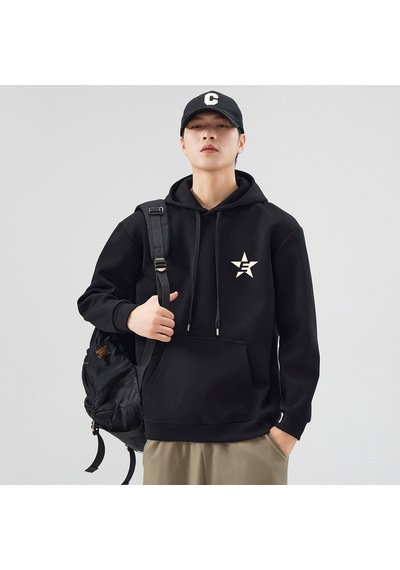 Baskılı Erkek Kapüşonlu Sweatshirt Siyah