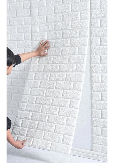 70x500cm Tek Paça Kendinden Yapışkanlı Beyaz Tuğla Desen 3D Duvar Kağıdı Paneli