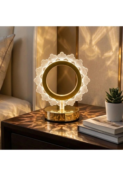 Buffer Güneş Şeklinde Kristal Led Masa Lambası Dokunmatik, 3 Renk Işık Modlu, Şarjlı Mini Dekorat Çok Renkli
