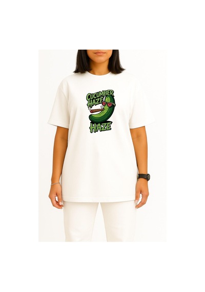Bahriyeli Collection Oversize Salatalık Kadar Serin Ve Rahat Kafa Göğüs Baskılı Unisex T-shirt Beyaz