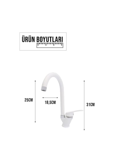 Beyaz Mix Mutfak Lavabo Bataryası Aç Kapa Musluk Sıcak Soğuk Girişli 3 Yıl Garanti Beyaz