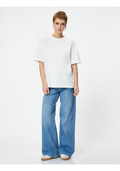Koton Basic Oversize Tişört Kısa Kollu Bisiklet Yaka Pamuklu Ekru 4sal10232ık 4SAL10232IK010 Ekru