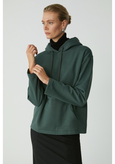 Ethıquet Pıper Kadın Içi Polarlı Yumuşacık Comfort Fit Kapüşonlu Kanguru Cepli Yeşil Sweatshirt