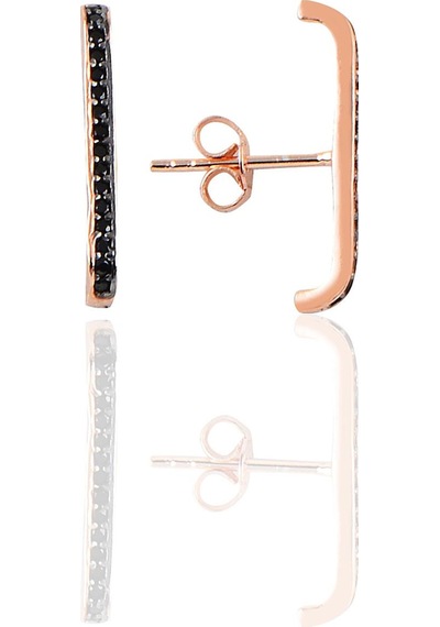 Gümüş Rose Siyah Taşlı Style Küpe