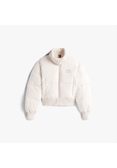 Tommy Hilfiger Crop Ribbed Detail Puffer Kadın Beyaz Mont Dw0dw21659 Beyaz