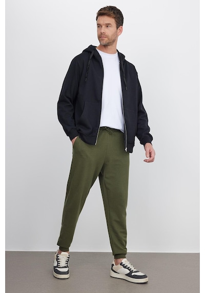 Tudors Erkek Regular Fit Klasik Kesim Beli Bağcıklı Jogger Cepli Lastikli Paça Haki Eşofman Altı-40066 Haki