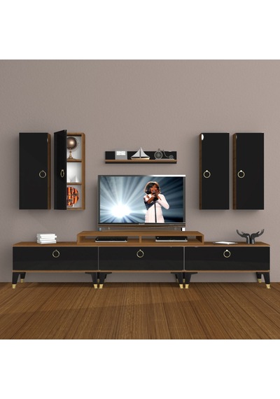 Decoraktiv Ekoflex 8d Mdf Gold Tv Ünitesi Tv Sehpası Ceviz - Siyah