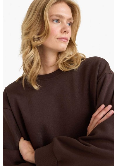 Defacto Boxy Fit Basıc Sweatshirt B8568AX25AU Kahve