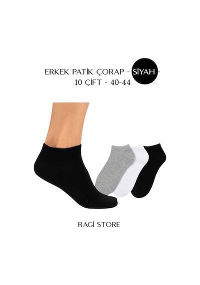 12 Çift Erkek Patik Siyah Casual Çorap Siyah