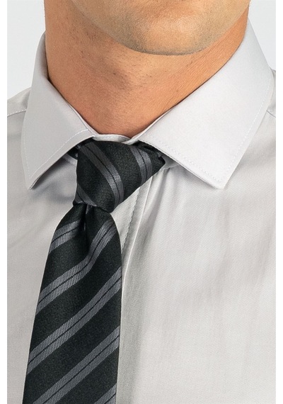 Tudors Modern Slim Fit Düz Saten Erkek Gömlek-24820 Gri