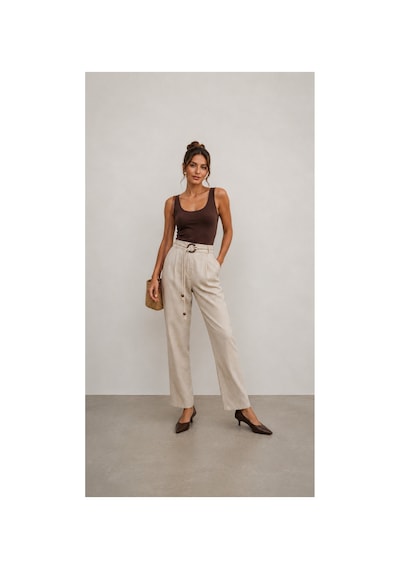 Bisou Havuç Kesim Ahşap Boncuklu Kemerli Kumaş Pantolon Yüksek Bel Rahat Kalıp Bej Pantolon Ekru Bisou Havuç Kesim Ahşap Boncuklu Kemerli Kumaş Pantolon Yüksek Bel Rahat Kalıp Bej Pantolon Ekru