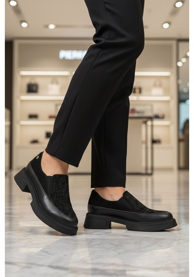 Pierre Cardin Siyah Taş İşlemeli Hafif Kadın Casual Ayakkabı Pc-55216 Z Siyah