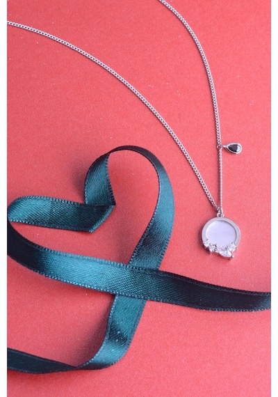 Innuendo Jewelry 925 Ayar Gümüş Damla Taş Detaylı Oval Kolye Gümüş