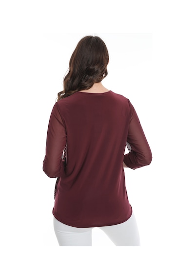 Ella Camelia Kadın Kolları Tül Detaylı Bluz 19E040 Bordo