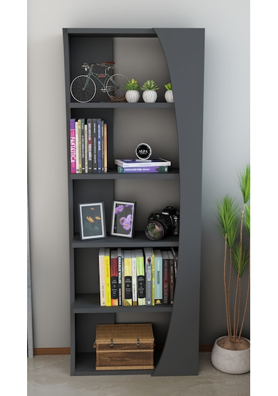 6 Raflı Kitaplık 50 Cm Seti Salon Rafı Ofis Mobilyası - Dekoratif & Kitap Rafı Antrasit