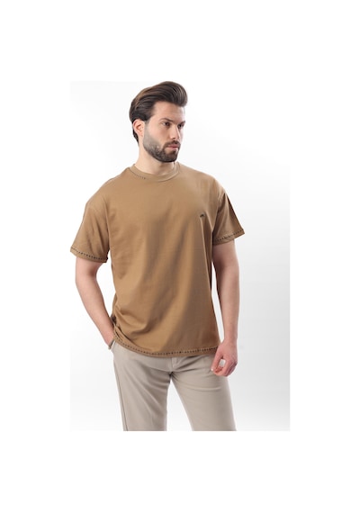Madmext Kapuçino Nakış Detaylı Erkek T-shirt E7112 Kapuçino