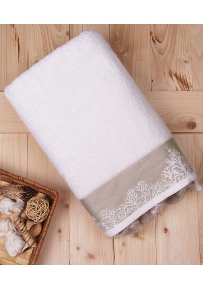 Baveno Pamuk Püsküllü 100X150 Banyo Havlusu-Krem