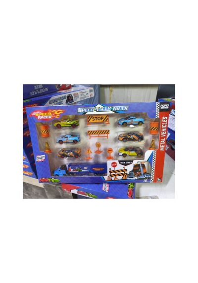 Speed Racer 6'lı Metal Arabalı Tır Ve Trafik Levha Seti Çocuk Oyuncak