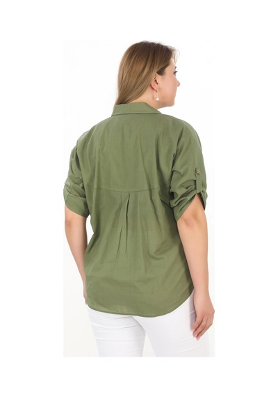 Lady Majestic %100 Cotton Yazlık Organik Büyük Beden Kadın Gömlek Haki