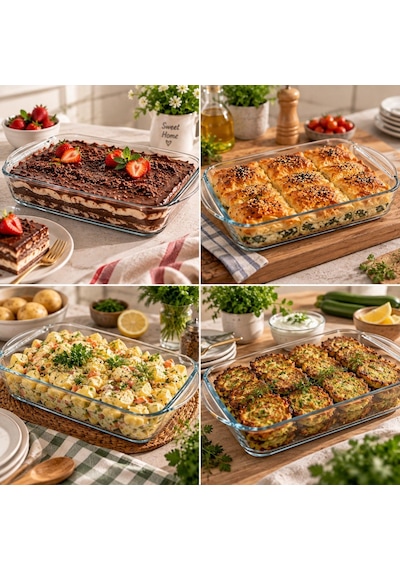 Paşabahçe Borcam Küçük Boy Dikdörtgen Fırın Kabı 32,5 X 20,7 Cm Isıya Dayanıklı Cam Fırın Tepsisi Ve Servis Kabı-489 Şeffaf