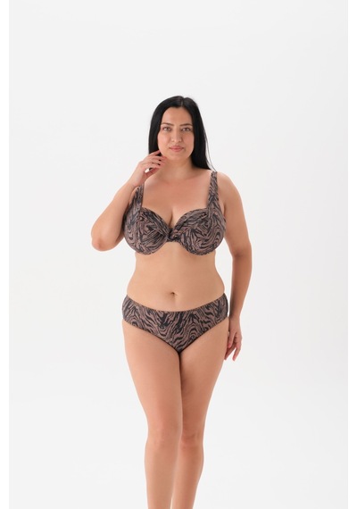 Büyük Beden Balenli Toparlayıcı Bikini Takım Kahverengi