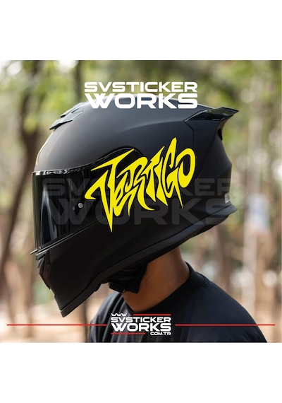 Vertigo Yazılı Kask Sticker Tüm Kasklar Uyumlu Tek Yön 1 Adet Sarı