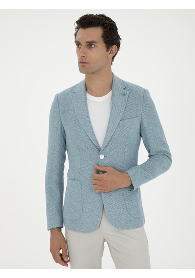 Cacharel Aqua Slim Fit Keten Karışımlı Ceket Mavi