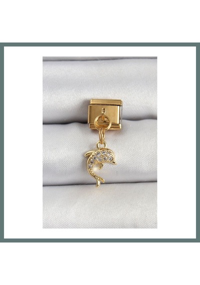 Bezos 316l Çelik Sallantılı Zirkon Taşlı Yunus Balığı Model Gold Renk Nomination Charm Ventra