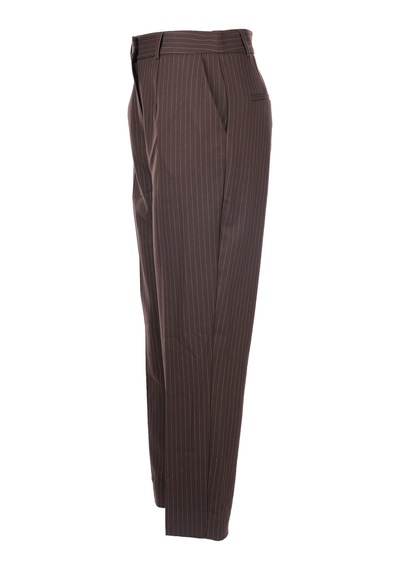 Unique Mode Minimalist Çizgili Midi Kadın Pantolon - Yüksek Bel Kahverengi