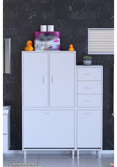 Kaya 115 Cm Modüler Banyo/mutfak Dolabı Kapaklı 3 Çekmece Sepetli Dolap - Beyaz 70+45 X160x32 Cm Kaya 115 Cm Modüler Banyo/mutfak Dolabı Kapaklı 3 Çekmece Sepetli Dolap - Beyaz 70+45 X160x32 Cm