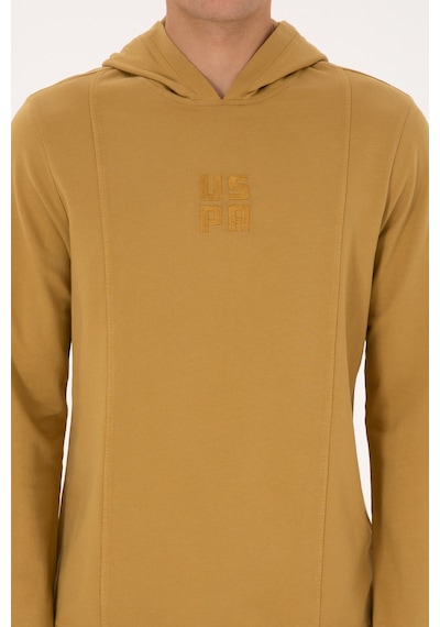 U.S. Polo Assn. Erkek Regular Fit Kapüşonlu Yıkamalı Hardal İnce Sweatshirt 50315493-VR151