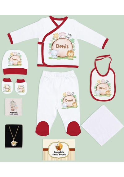 Bk Kids Kişiye Özel Kırmızı Yeni Doğan Hastane Çıkışı, Anneye Hediye, İsimli Papatya Kolye, 9 Parça Bebek Hediye Seti-6