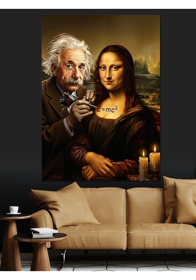 Mona Lisa Leonardo Da Vinci Ve Einstein Dekoratif Kanvas - Mdf Ahşap Tablo