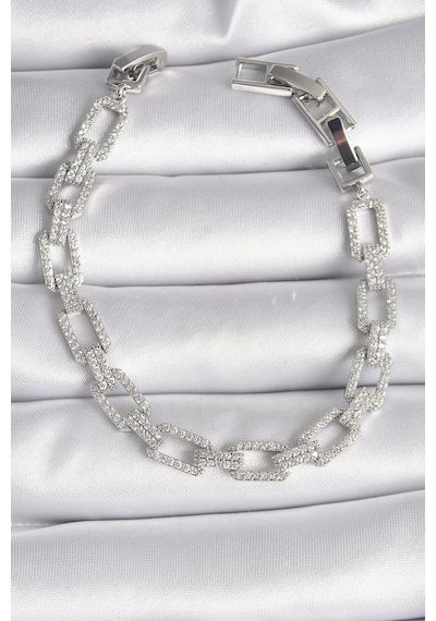 Pirinç Gümüş Renk Zirkon Taşlı Zincir Model Vıp Seri Kadın Bileklik - Tj-bb6493 Çok Renkli