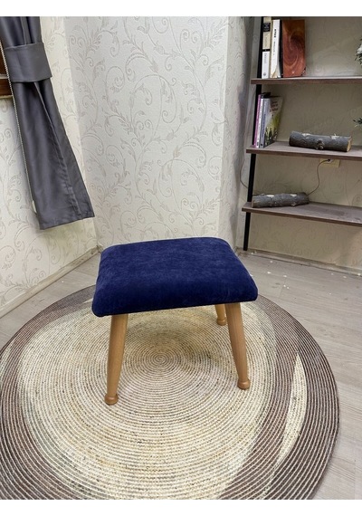 Trend Naturel Lacivert Ahşap Ayak Uzatma Pufu Makyaj Koltuğu Bench Tabure